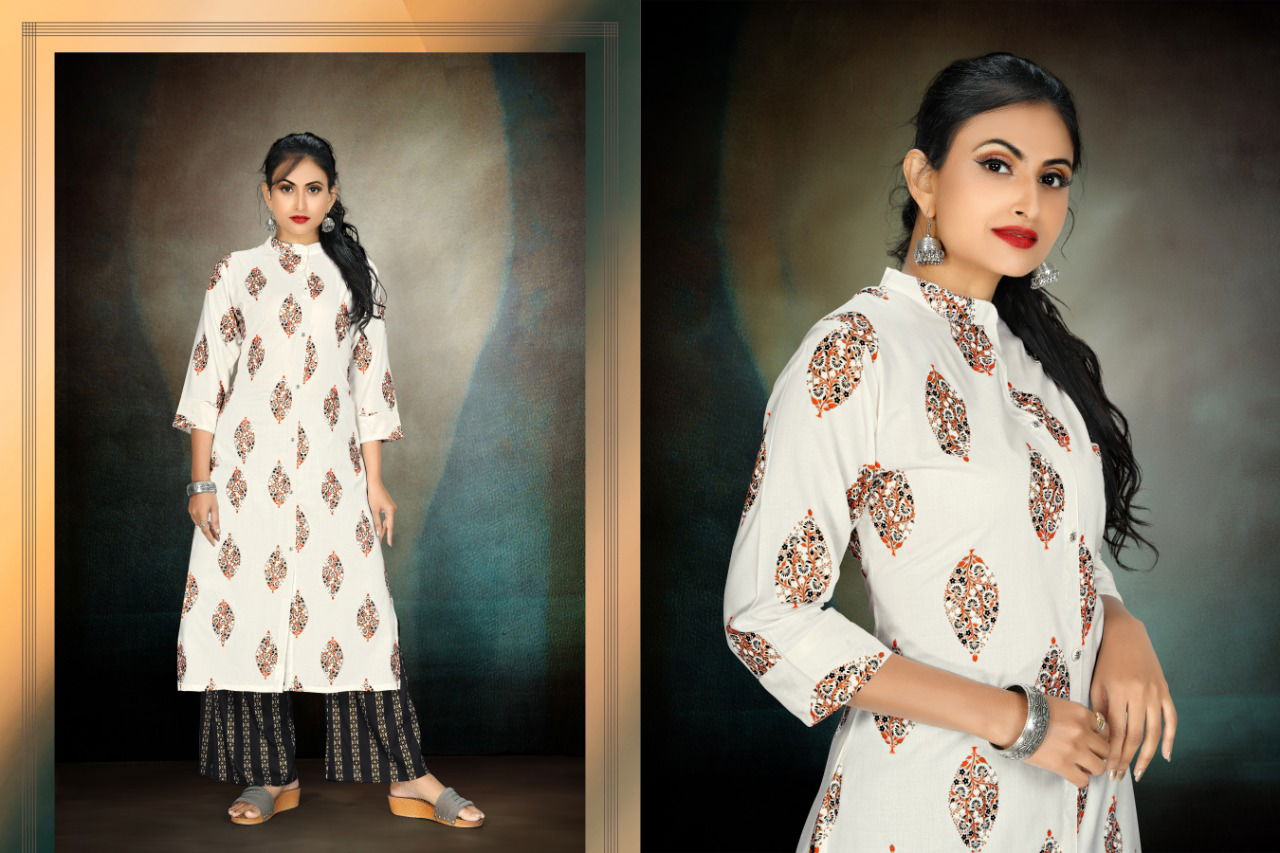 A Plus Akira Latest Designer Printed Rayon Daily Wear Kurties With Plazo Collection 